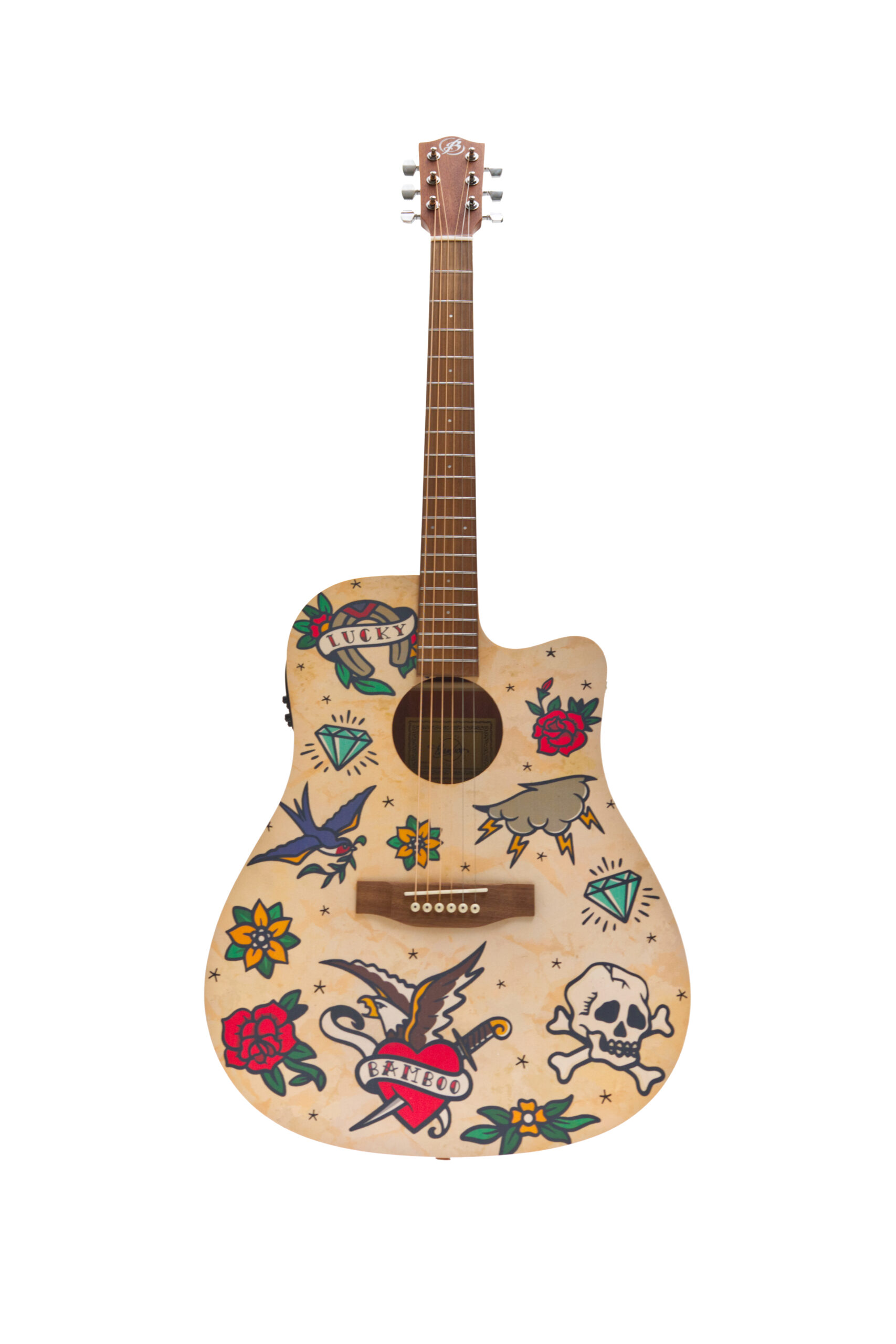 Old School Harmony Acoustic Guitar with Eq Bamboo